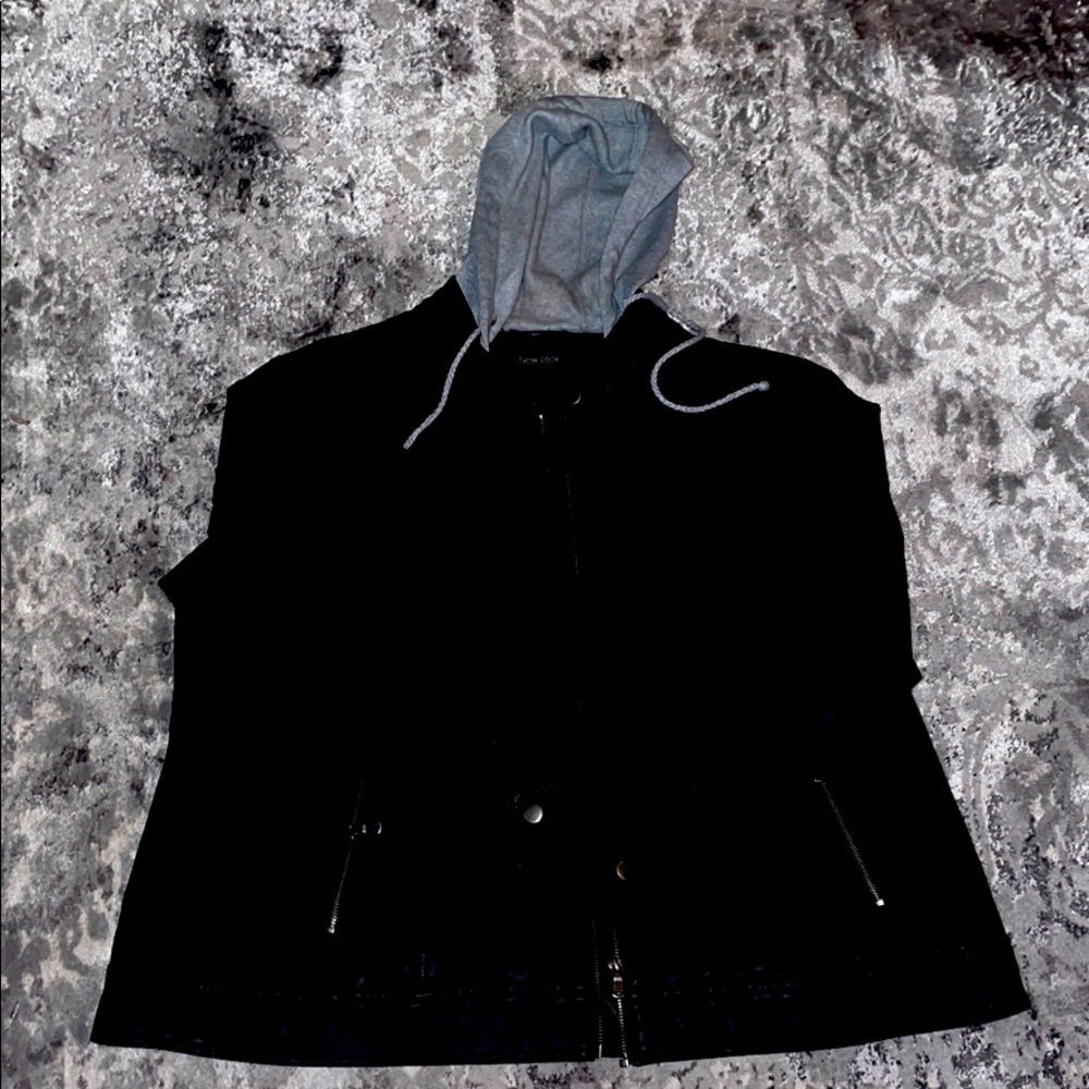 Grey and black leather jacket